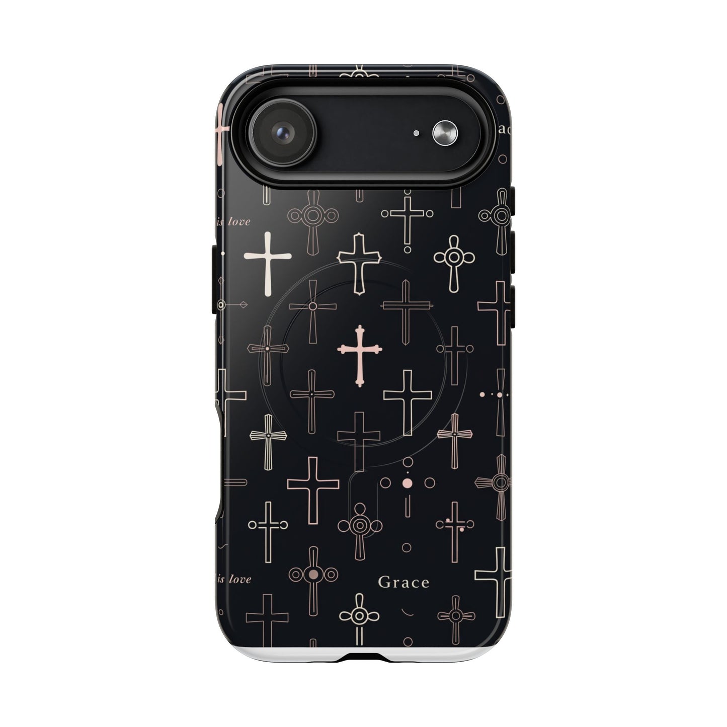 Magnetic Phone Case — Black Crosses "Grace" Protective Cover