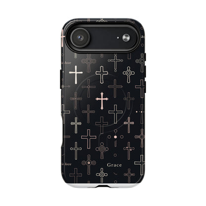 Magnetic Phone Case — Black Crosses "Grace" Protective Cover