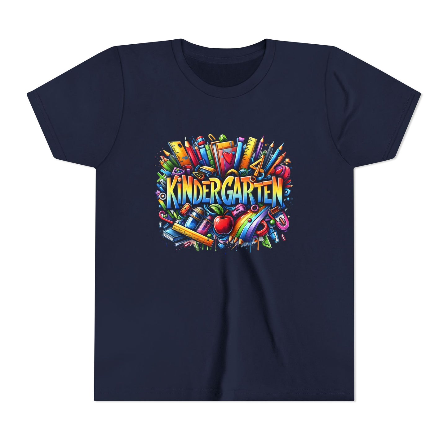 Kindergarten Colorful School Supplies Youth Tee — Back-to-School Kids T-Shirt