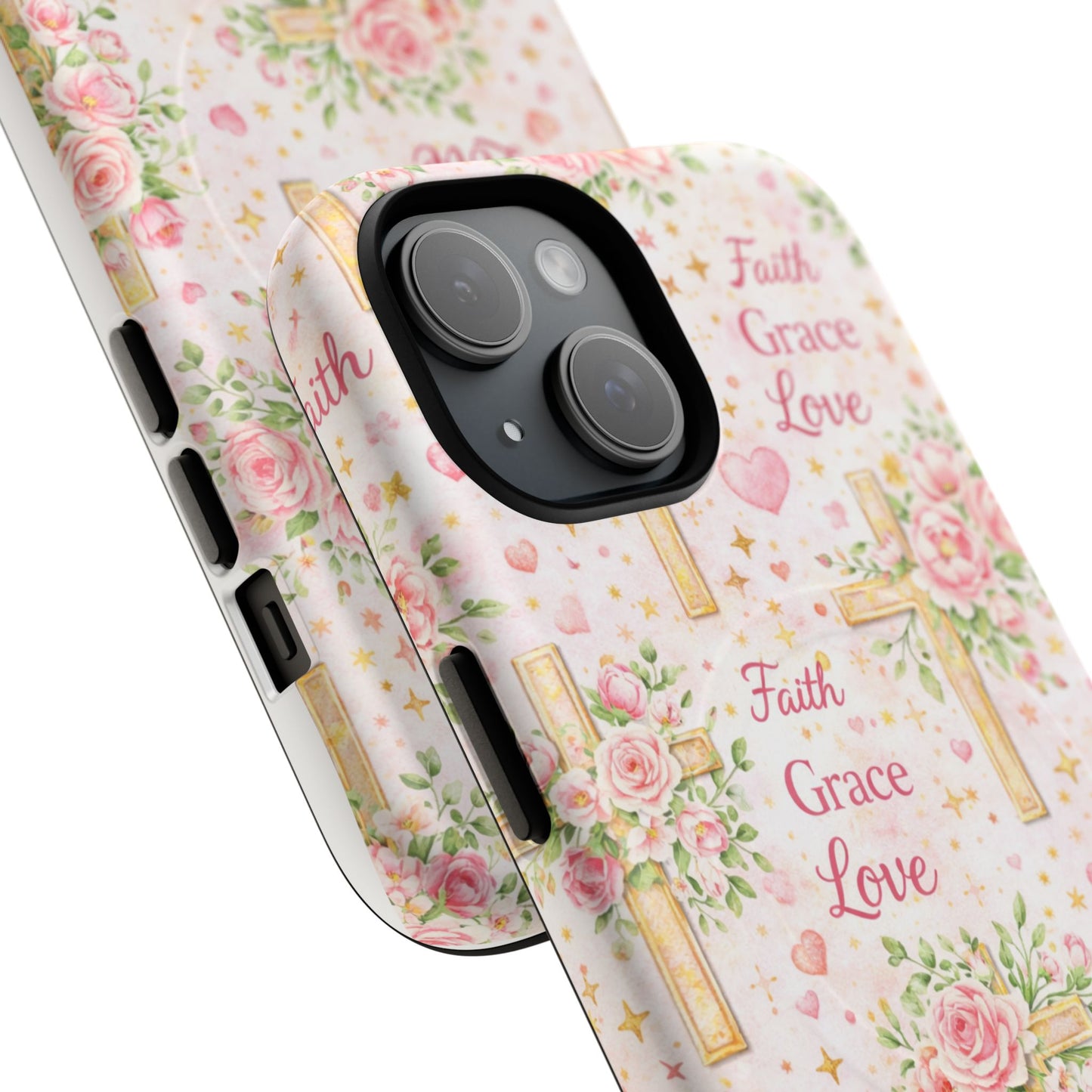 Faith Grace Love Tough Magnetic Phone Case — Floral Cross Protective Cover