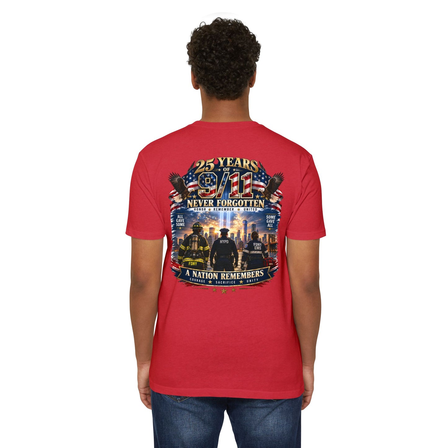 9/11 Never Forgotten T-Shirt — 25 Years Tribute Memorial Tee