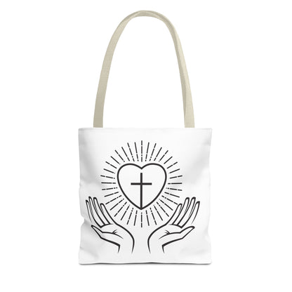 Christian Prayer Tote Bag — Heart & Cross Design