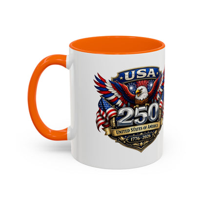 USA 250th Anniversary Accent Coffee Mug – Patriotic Eagle & Flag 1776–2026