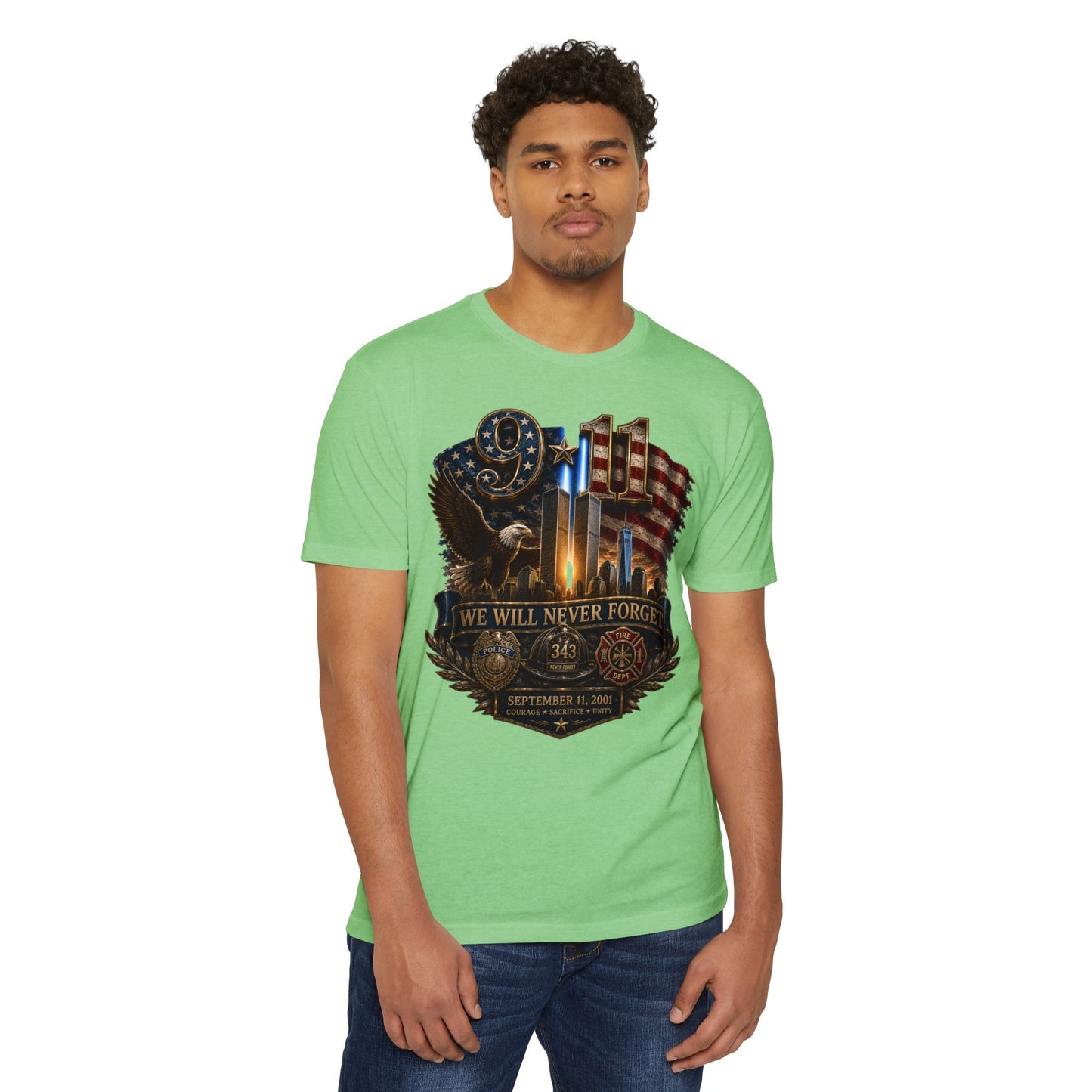9/11 Memorial T-Shirt — "We Will Never Forget" Patriotic Tribute