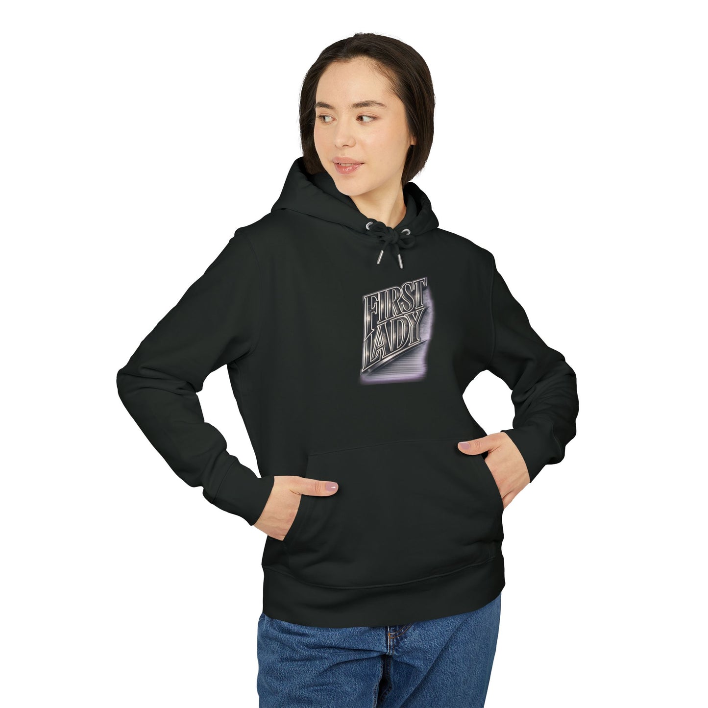 First Lady Graphic Hoodie — Retro Metallic Lettering Pullover