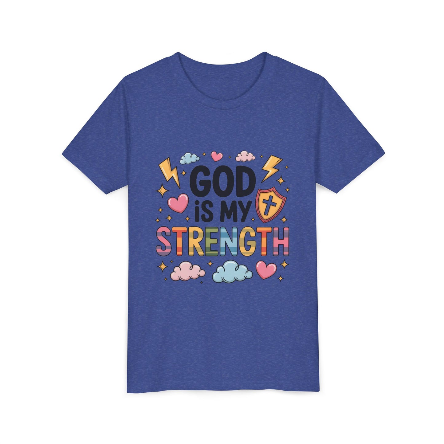 God Is My Strength Youth Tee — Cute Faith-Based Kids T-Shirt