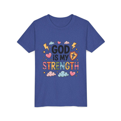 God Is My Strength Youth Tee — Cute Faith-Based Kids T-Shirt