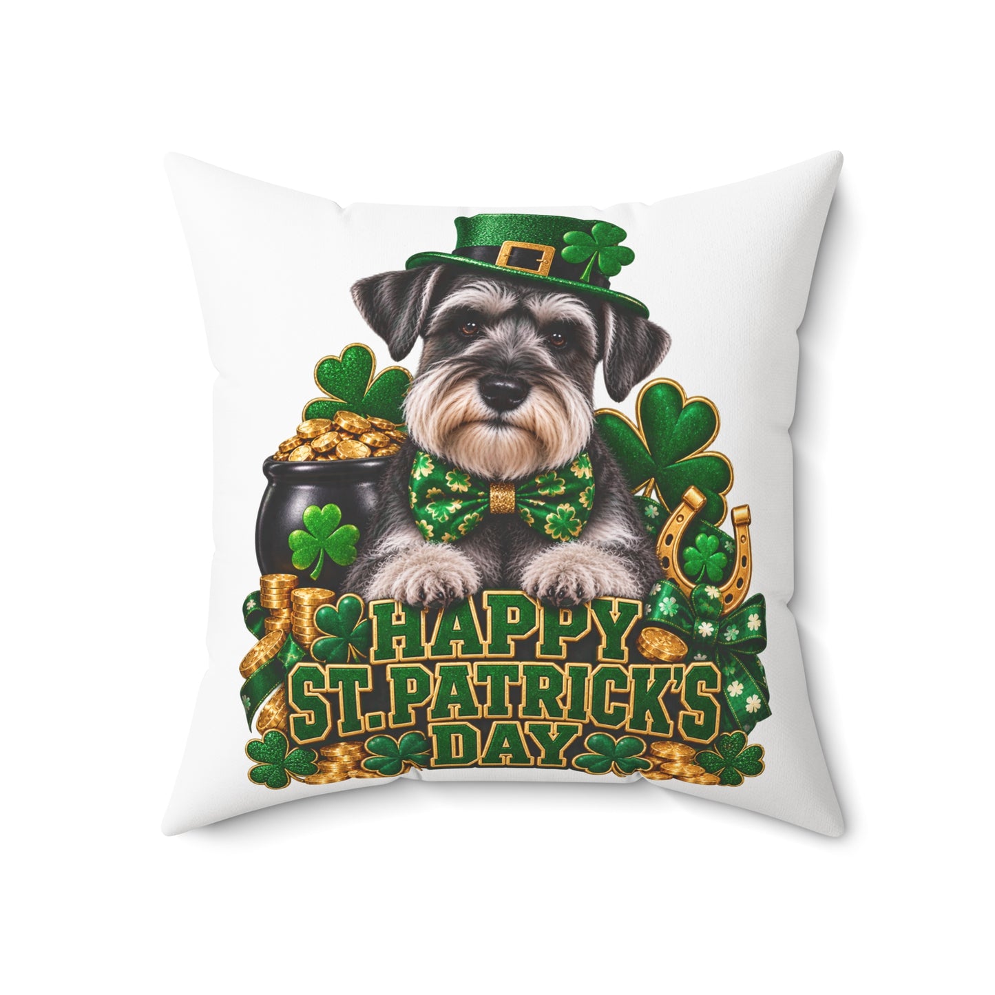 St. Patrick's Schnauzer Pillow — Happy St. Patrick’s Day Decorative Throw Pillow