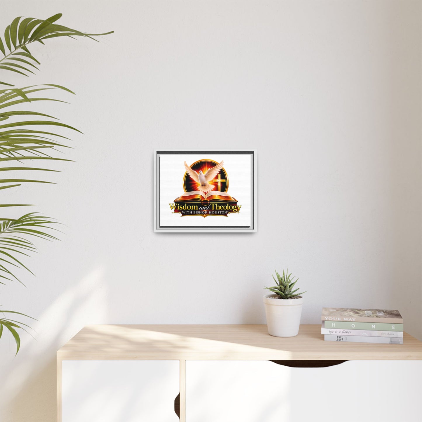 Framed Canvas Print — "Wisdom and Theology" Dove & Bible Wall Art