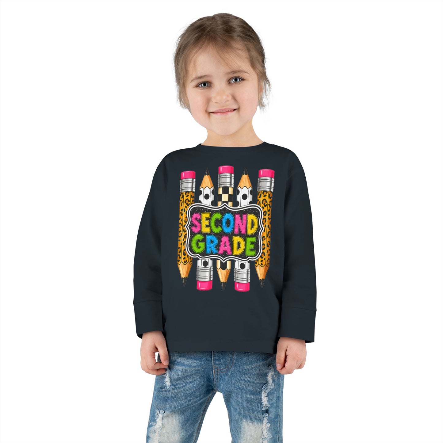 Second Grade Toddler Long Sleeve Tee – Colorful Pencil Back to School Shirt