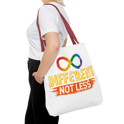 Autism Pride Tote Bag — "Different Not Less" Rainbow Infinity Reusable Shopper