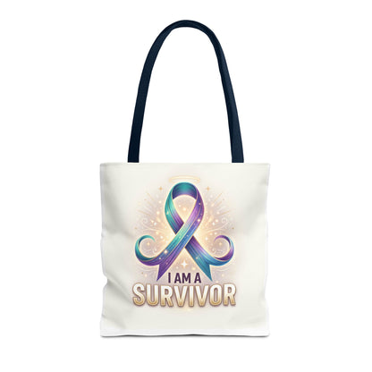 Survivor Ribbon Tote Bag - "I Am a Survivor" Awareness Reusable Shopper