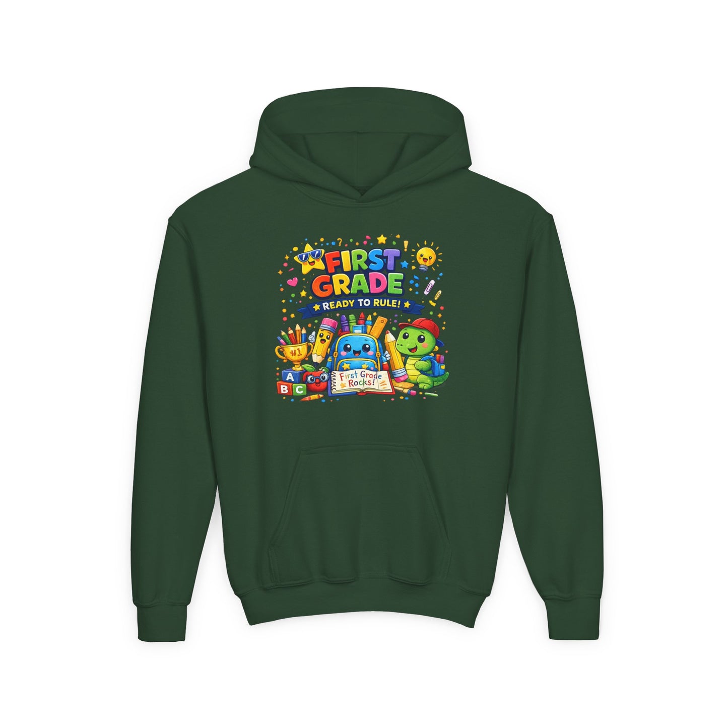 First Grade Hoodie - "First Grade Ready To Rule" Kids Back-to-School Sweatshirt