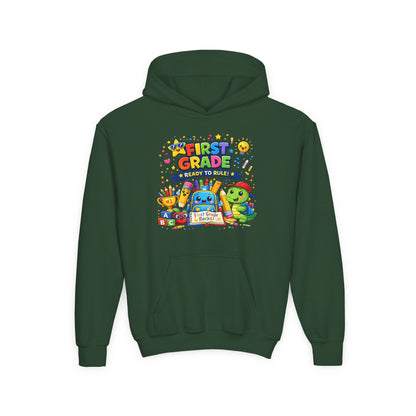 First Grade Hoodie - "First Grade Ready To Rule" Kids Back-to-School Sweatshirt