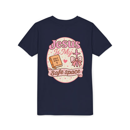 Youth Tee — "Jesus Is My Safe Space" Christian Kids T-Shirt