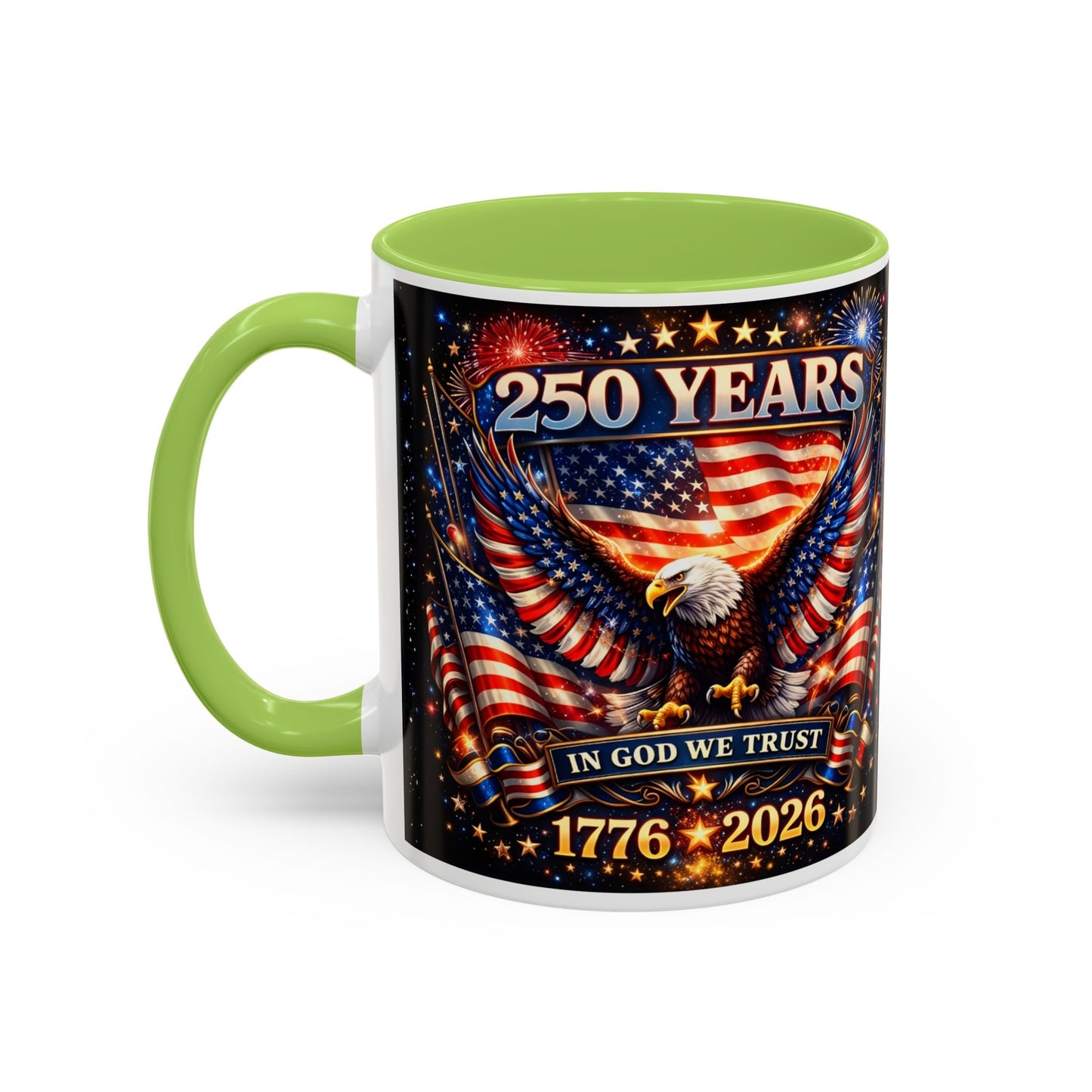 250 Years Patriotic Coffee Mug — In God We Trust 1776–2026