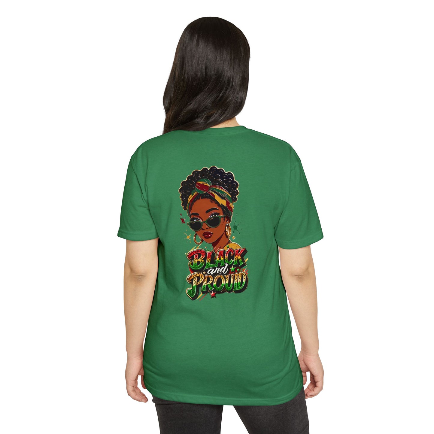 Black and Proud Graphic T-Shirt — Afrocentric Woman Design