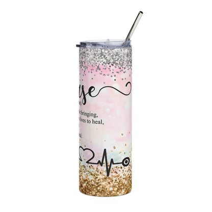 Nurse Definition 20oz Stainless Steel Tumbler — Glitter Heartbeat Travel Cup