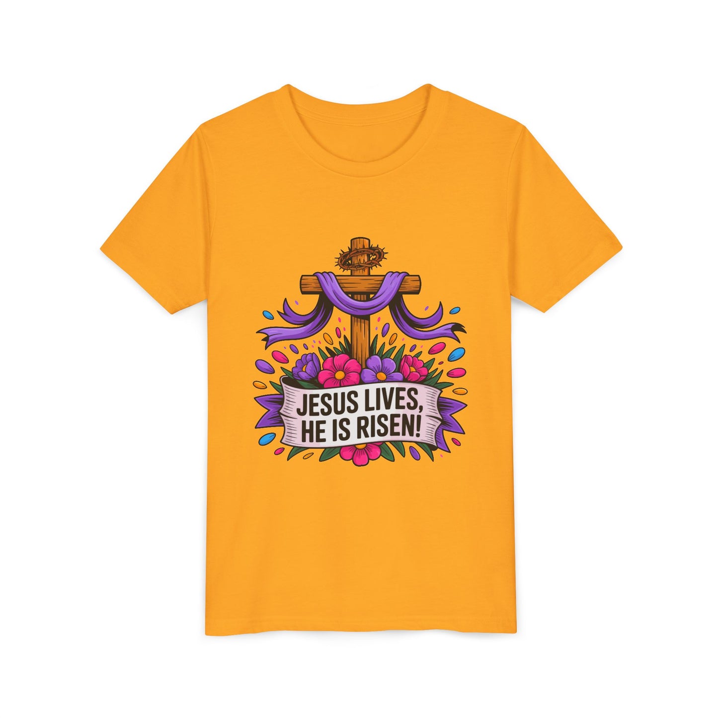 Youth Tee — "Jesus Lives, He Is Risen!" Easter Christian Tee