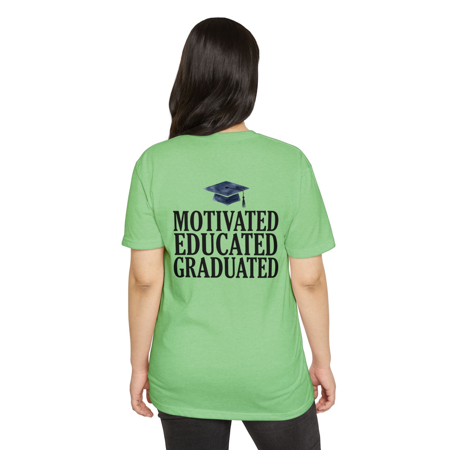 Graduation Tee — "Motivated Educated Graduated" Cap Design
