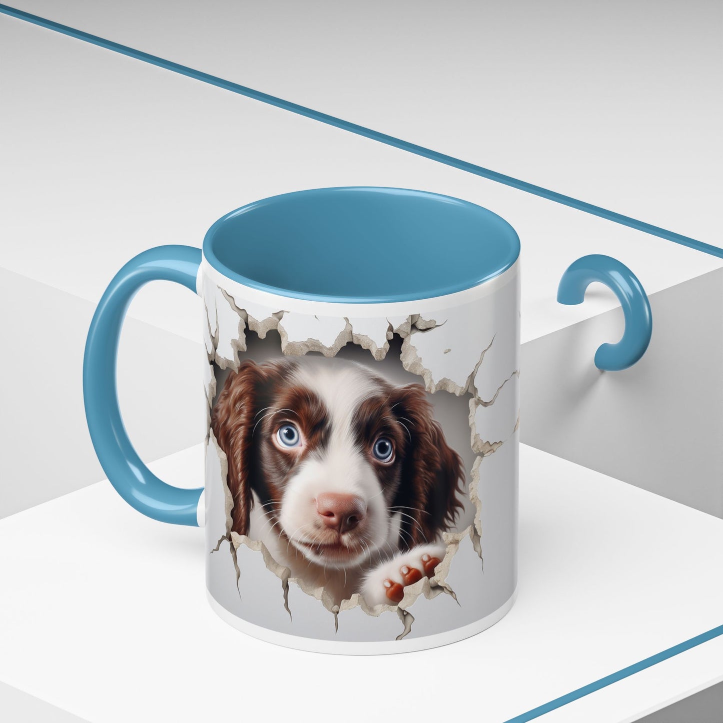 Puppy Peeking Accent Coffee Mug (11/15oz) — Cute Dog Tear-Through Design