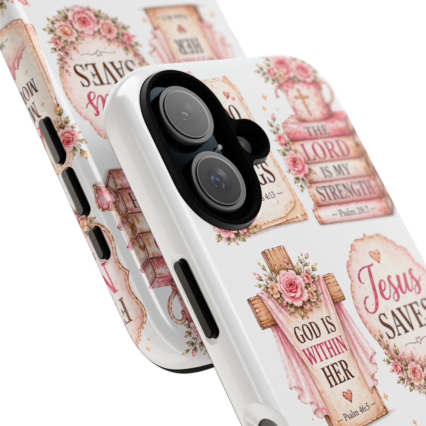 Christian Phone Case — Jesus Saves Floral Tough Case with 'God Is Within Her' & 'Trust God' Design