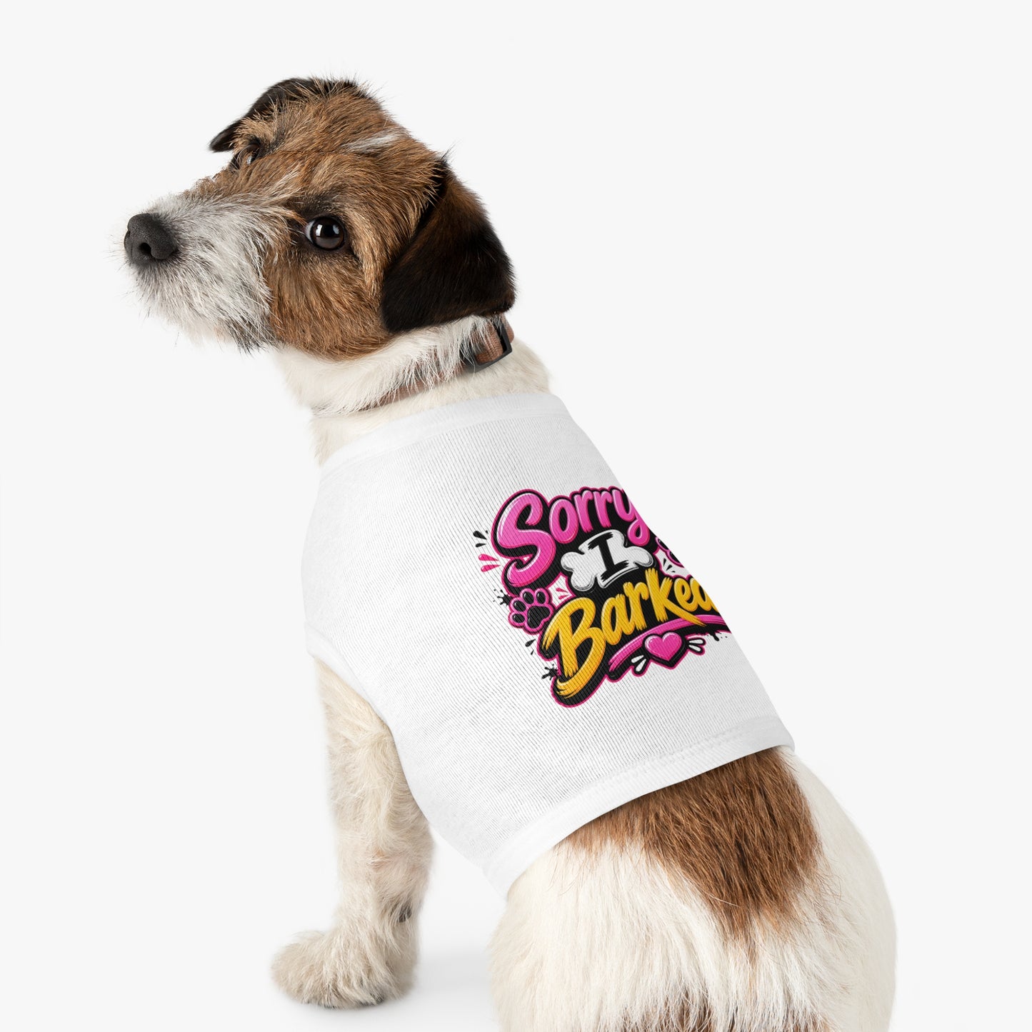 Dog Tank Top — “Sorry I Barked” Cute Paw Print Pet Shirt