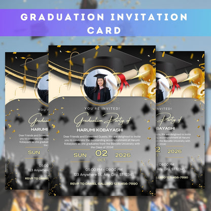 Graduation Invitation Card Template | Editable Digital Graduation Party Invite