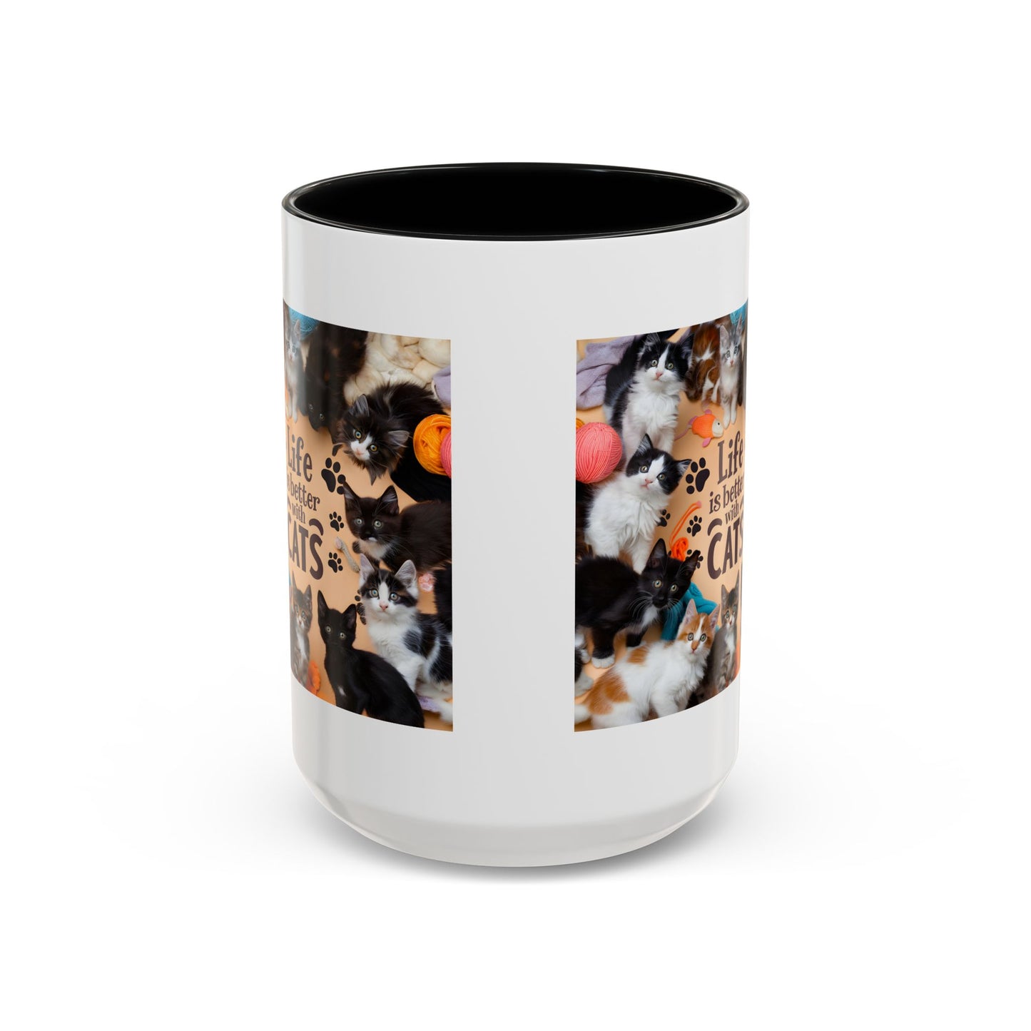 Cat Lover Accent Coffee Mug — “Life Is Better With Cats” 11/15oz