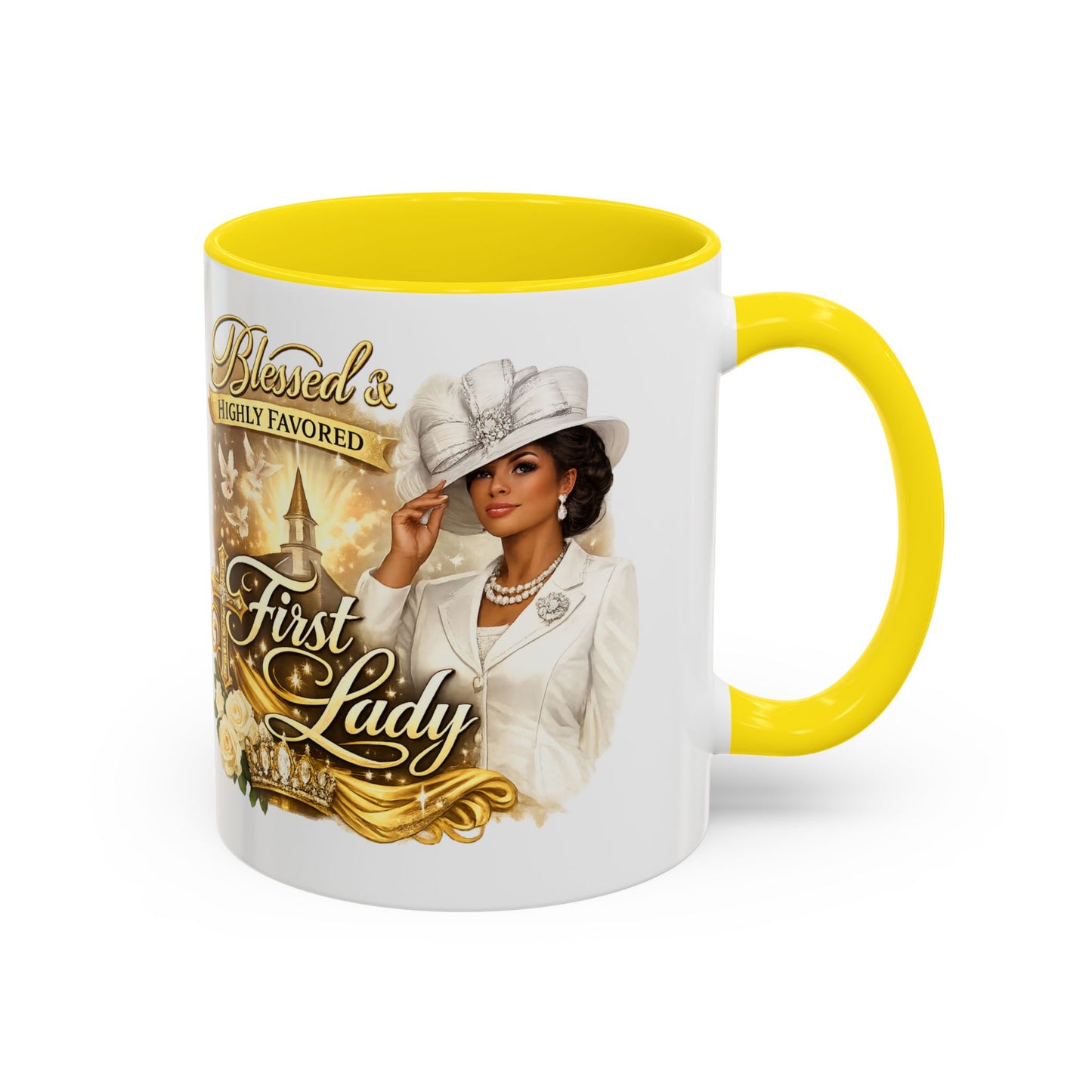 First Lady Inspirational Coffee Mug — "Blessed & Highly Favored" Accent Ceramic Mug