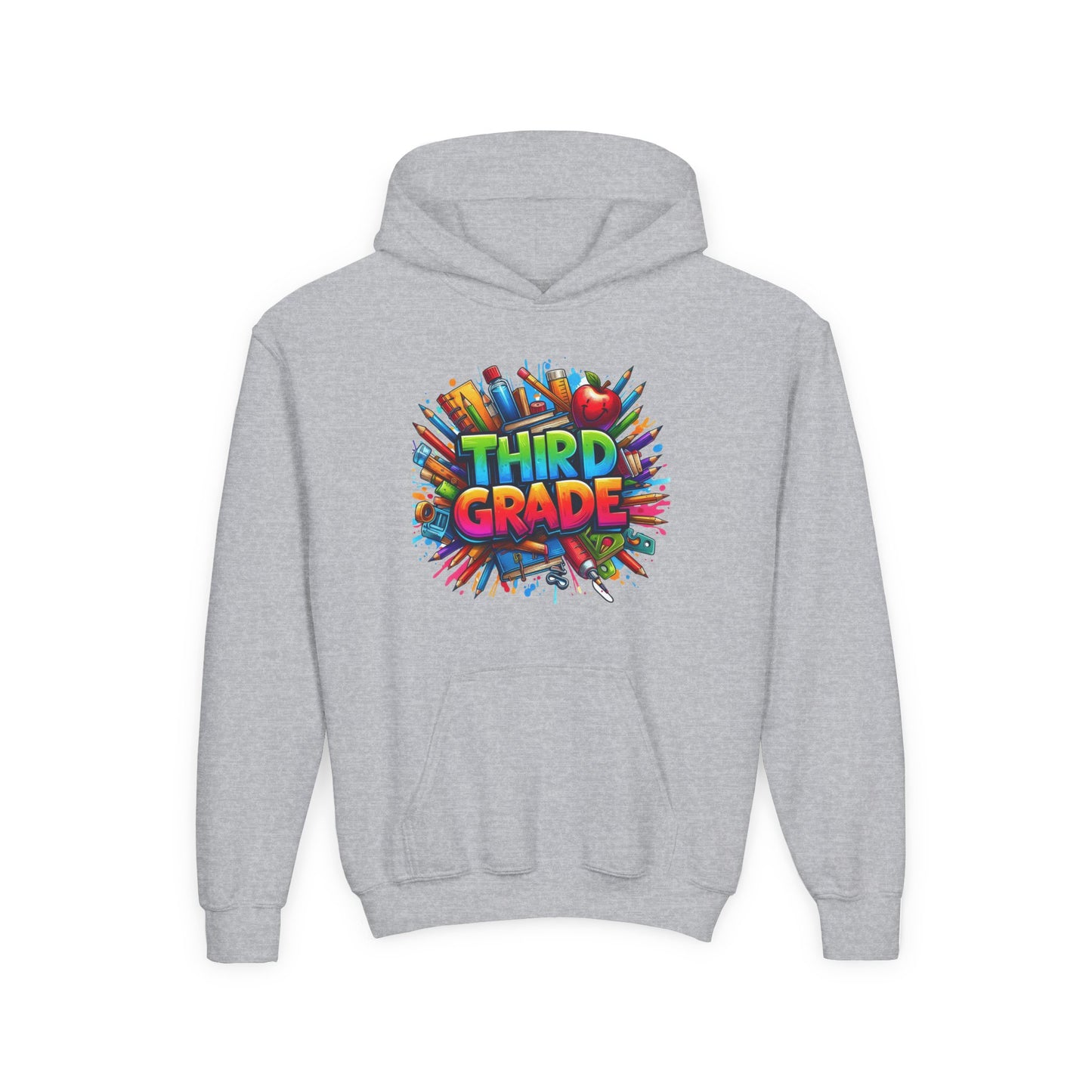 Third Grade Kids Hoodie — Colorful School Supplies Back-to-School Sweatshirt