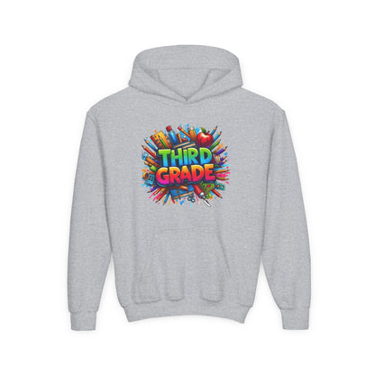 Third Grade Kids Hoodie — Colorful School Supplies Back-to-School Sweatshirt