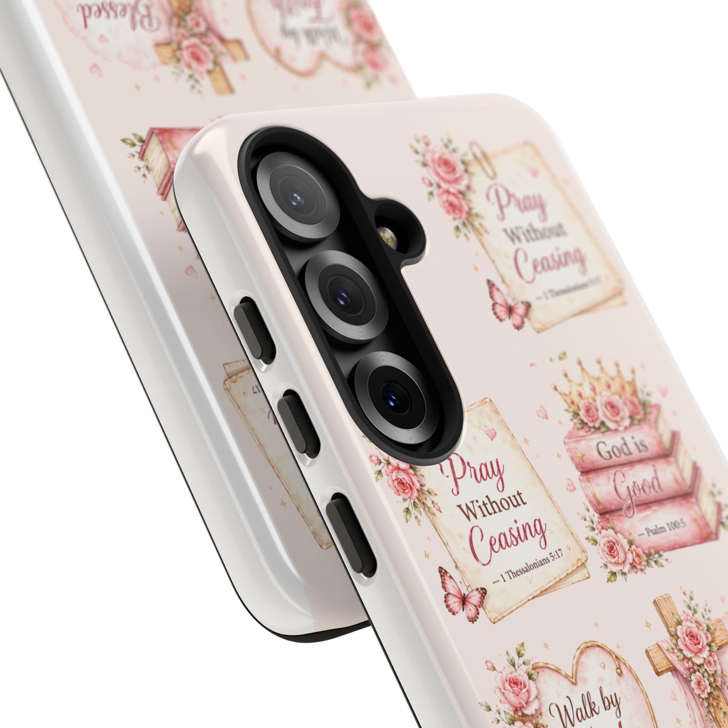 Christian Floral Phone Case — "Pray Without Ceasing" Faith Cross Design