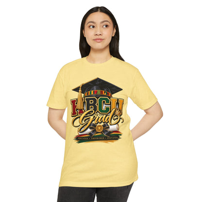 HBCU Grad T-Shirt — Black Graduation Cap & Kente Design