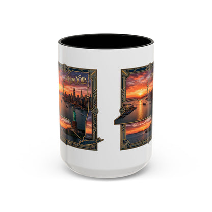 New York Skyline Accent Coffee Mug — Empire State Sunset Scene (11/15oz)