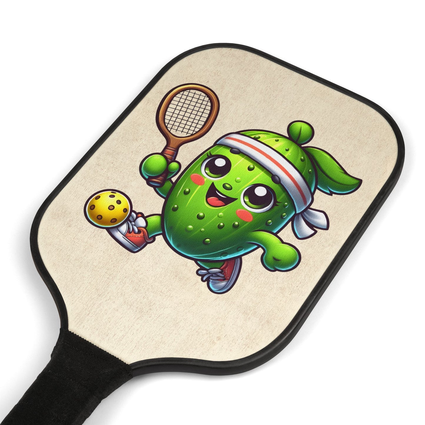 Pickleball Paddle Set — Cute Pickle Character Design with 2 Balls