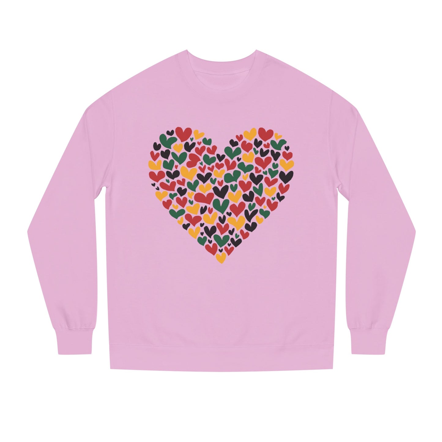 Colorful Heart Pattern Sweatshirt — Cozy Valentine/Everyday Love Crewneck