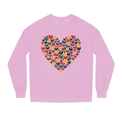 Colorful Heart Pattern Sweatshirt — Cozy Valentine/Everyday Love Crewneck