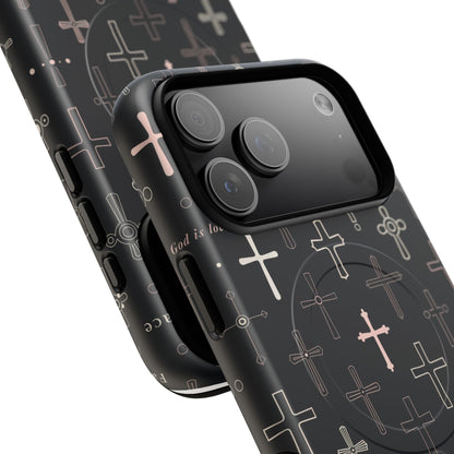 Magnetic Phone Case — Black Crosses "Grace" Protective Cover