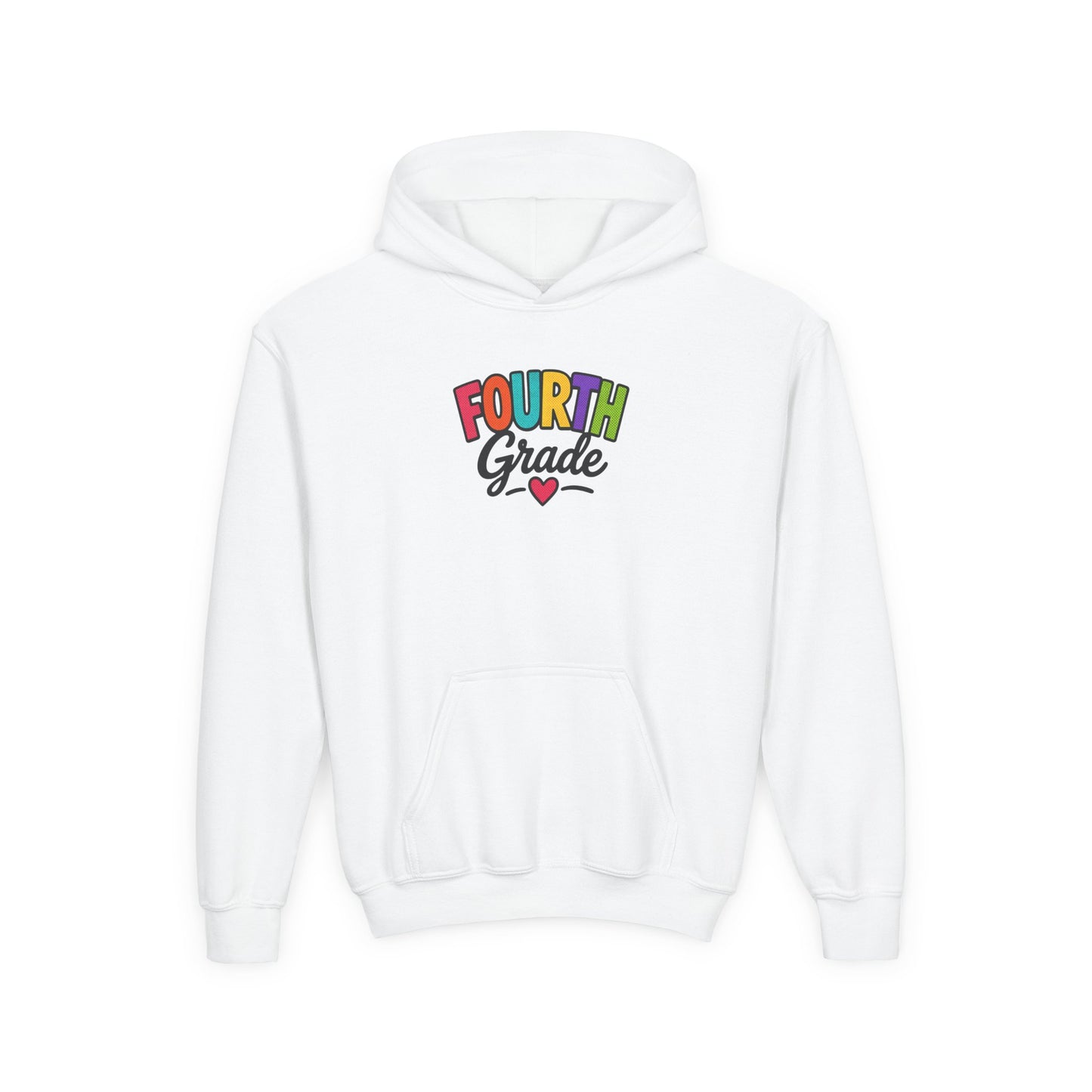 Fourth Grade Hoodie — Colorful Kids School Sweatshirt (“Fourth Grade” with Heart)