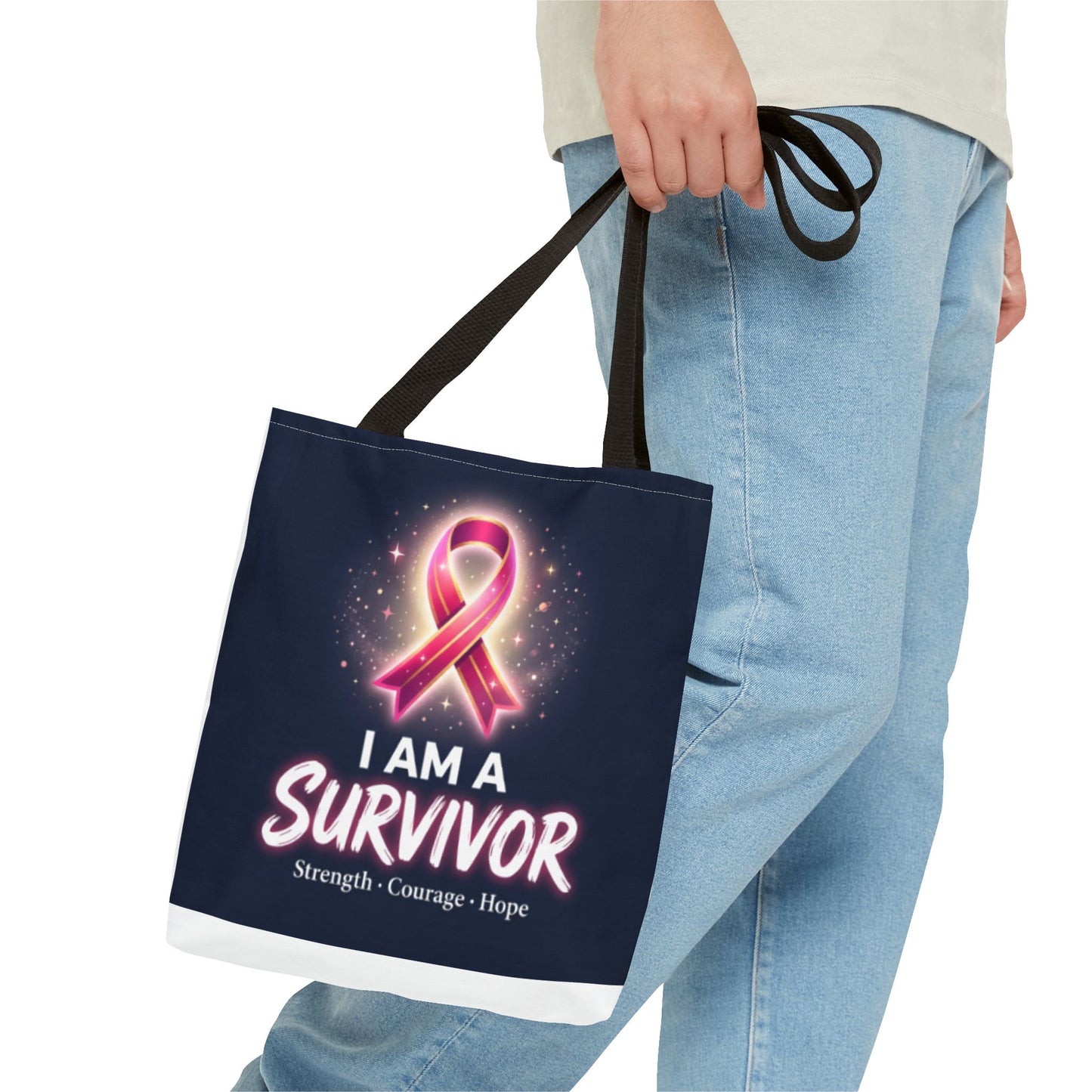 Survivor Ribbon Tote Bag — "I Am A Survivor" Breast Cancer Awareness Tote
