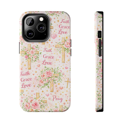 Faith Grace Love Cross Phone Case | Christian Floral iPhone Case