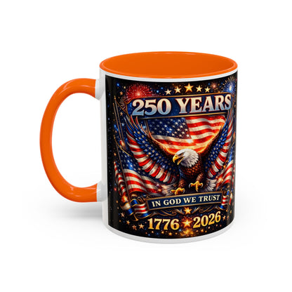 250 Years Patriotic Coffee Mug — In God We Trust 1776–2026