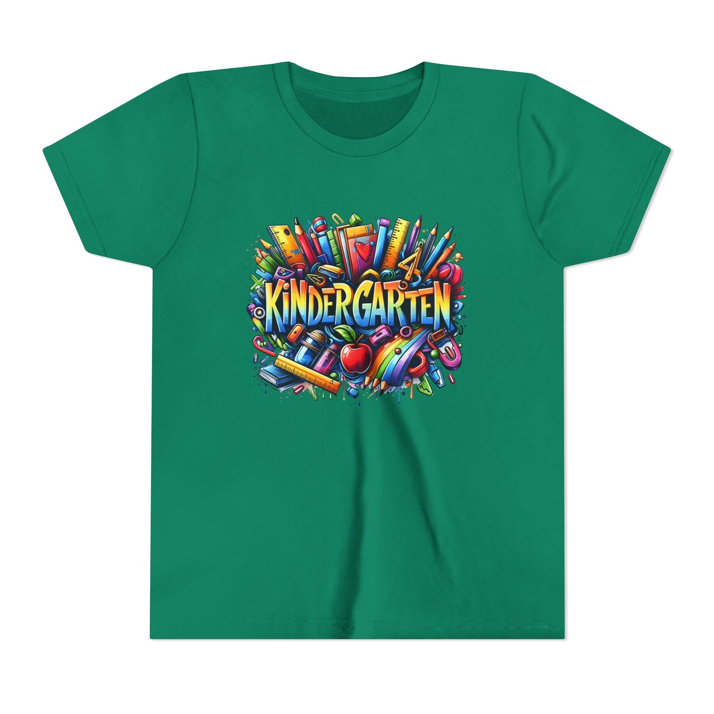 Kindergarten Colorful School Supplies Youth Tee — Back-to-School Kids T-Shirt