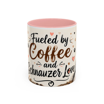 Fueled by Coffee and Schnauzer Love Accent Mug — Dog Lover Coffee Cup (11/15 oz)