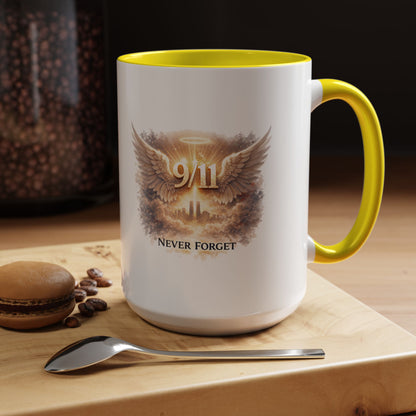 9/11 Never Forget Accent Coffee Mug — Memorial Tribute Ceramic Mug