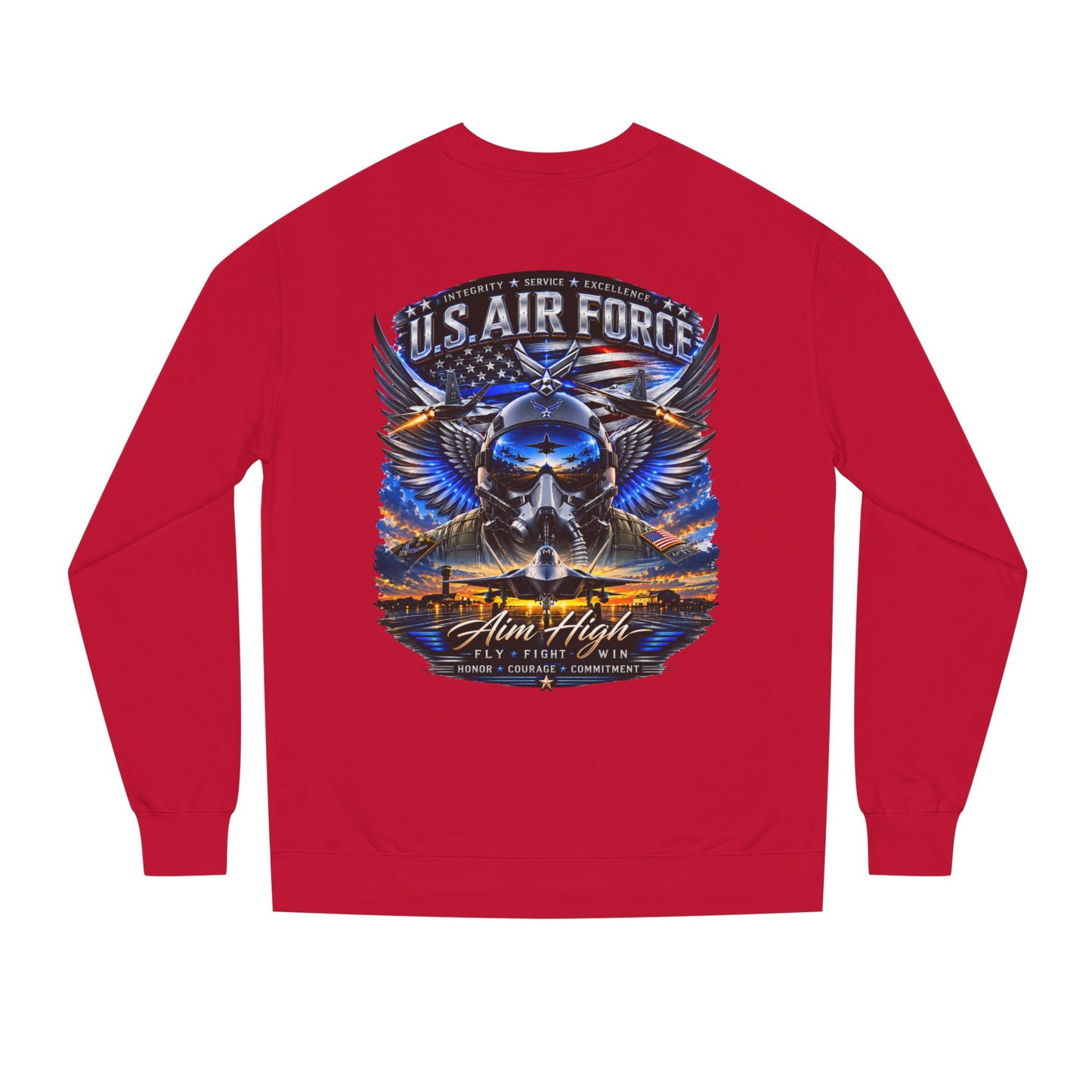 U.S. Air Force Crewneck Sweatshirt — "Aim High" Fighter Jet Graphic