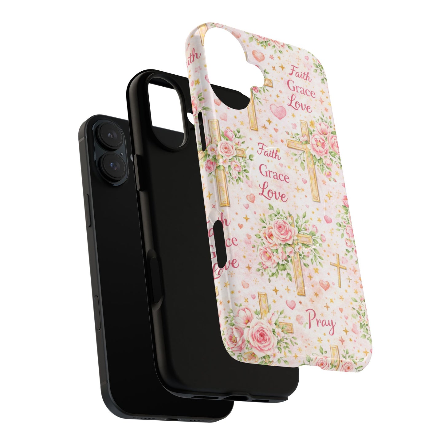 Faith Grace Love Tough Magnetic Phone Case — Floral Cross Protective Cover