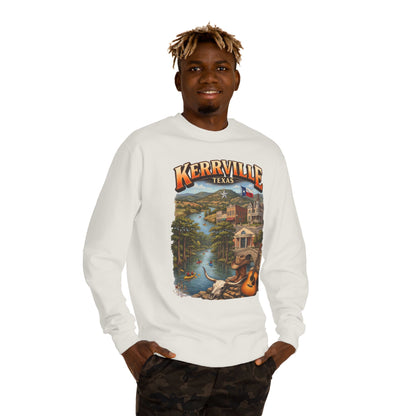 Kerrville Texas Scenic Crewneck Sweatshirt — Riverfront Guitar Vintage Design