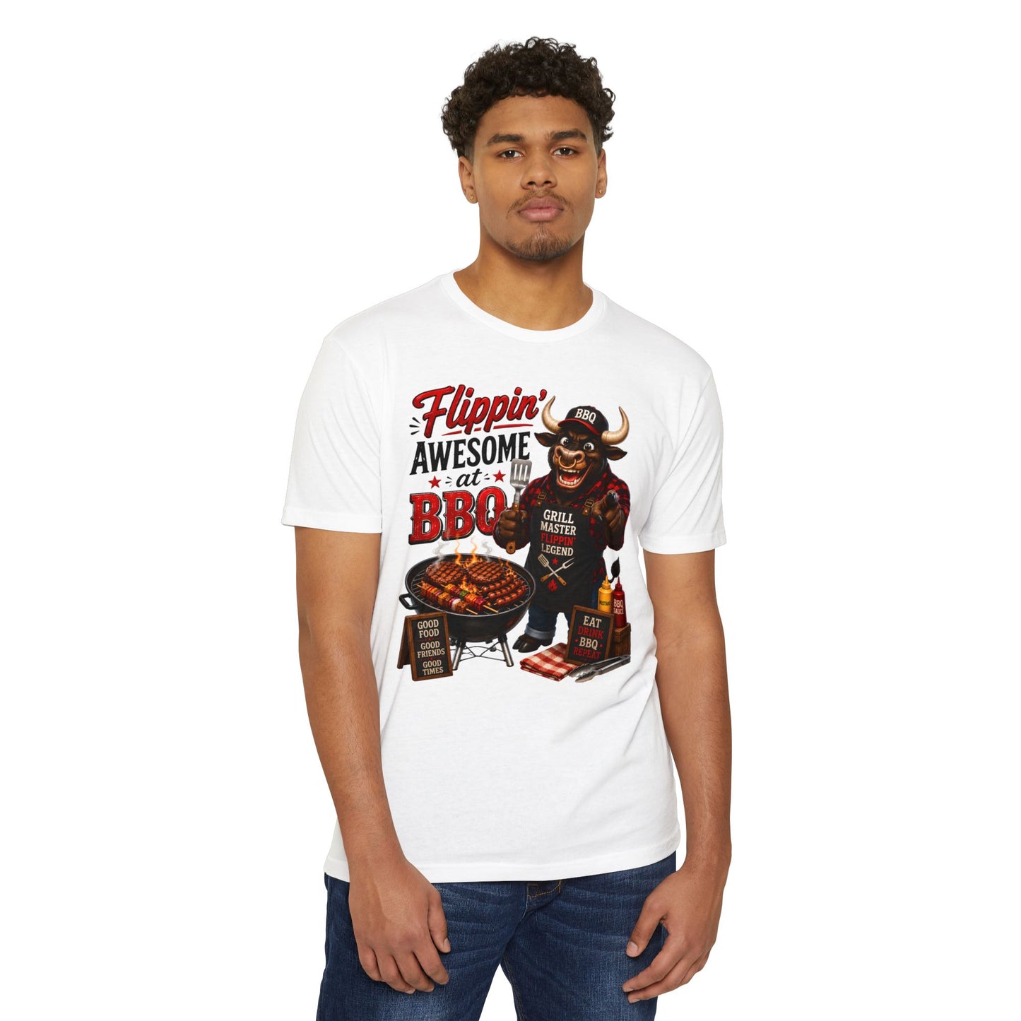 Flippin' Awesome at BBQ T-Shirt — Grill Master Bull Graphic Tee